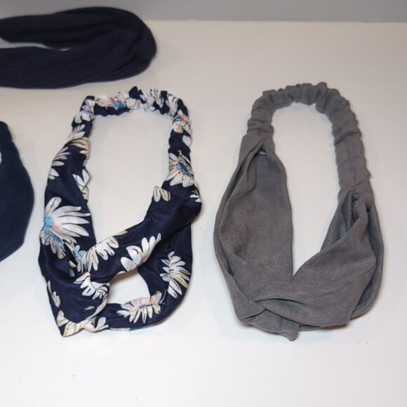 Set Of 5 Headbands Twist Knotted Elastic Retro Solid Floral Ribbed Microsuede - Picture 3 of 16